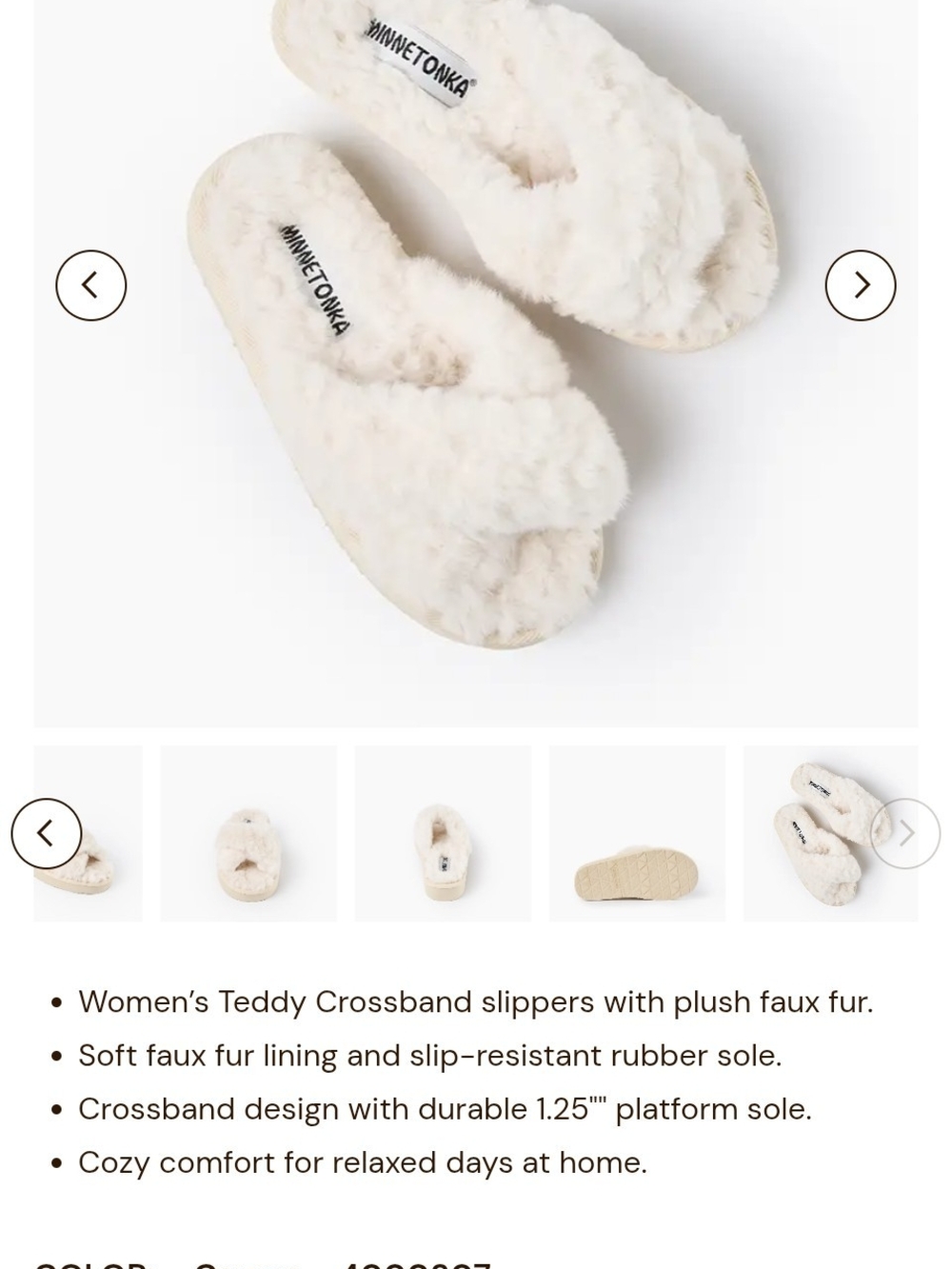 Minnetonka Moccasin Plush Teddy Crossband Slippers — Cream